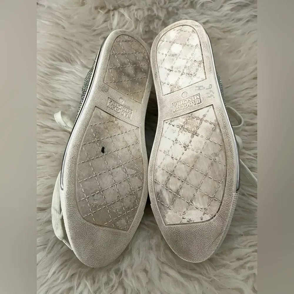 Badgley Mischka Iridescent Glitter Lace Up Sparkle Sneaker As-Is Size 8